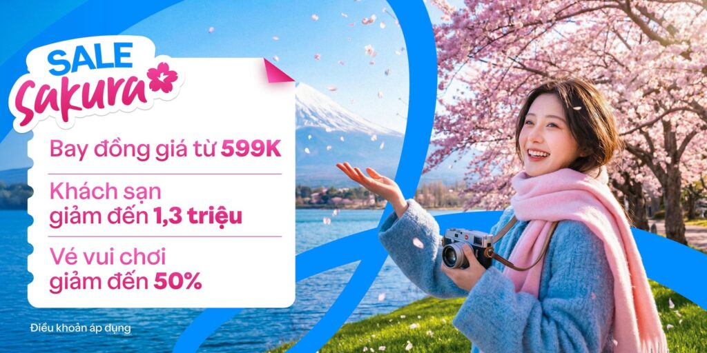 Sale Sakura Traveloka du lịch mùa hoa anh đào