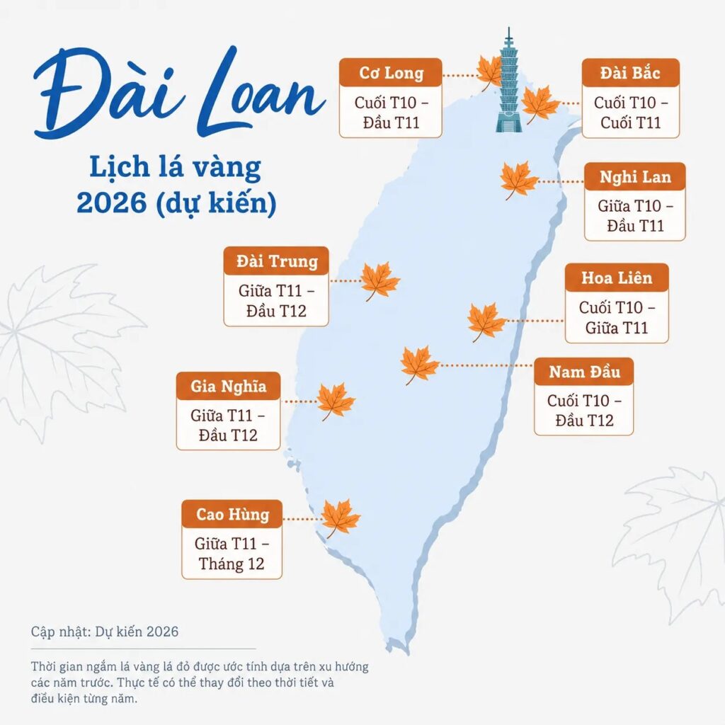 Lịch dự báo lá đỏ Đài Loan năm 2026